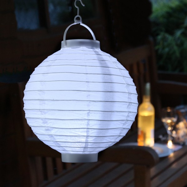 LED Lampion - kaltweiße LED - D: 20cm - Montagehaken - Batteriebetrieb - weiß