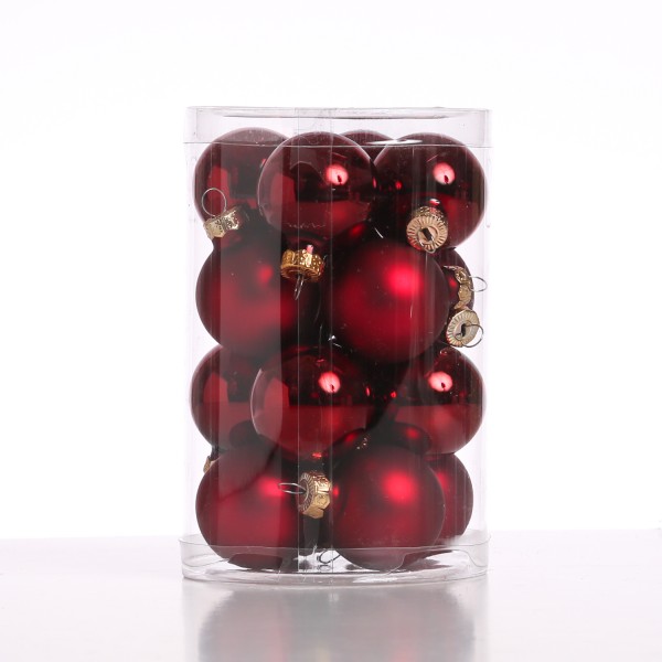 Christbaumkugel - Weihnachtsbaumkugel - Glas - D: 3,5cm - glänzend und matt - weinrot - 16er Set