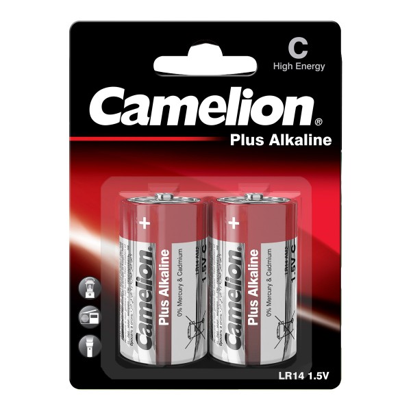 Camelion Batterie Baby C - 2 Stück - Typ: LR14 - 1,5V - Plus Alkaline - High Energy