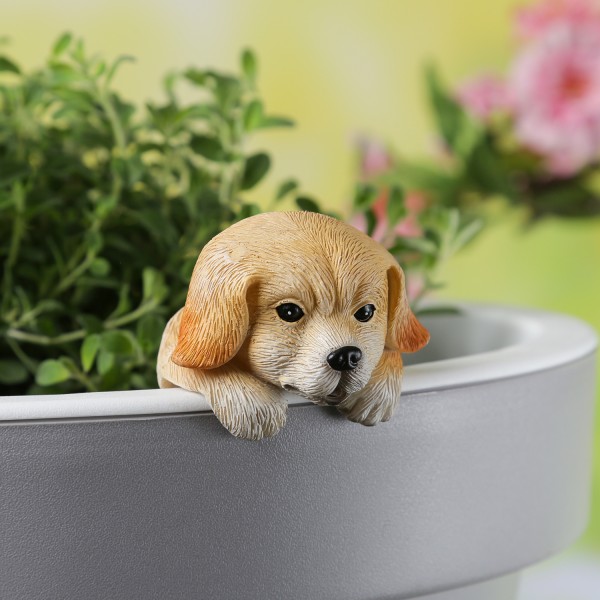 Blumentopfhänger Hund - niedliche Dekofigur als Topfhänger - Tierfigur - Polyresin - H: 11,5cm