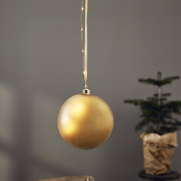 LED Christbaumkugel - Weihnachtskugel - Glas - 20 warmweiße LED - D: 20cm - Timer - Batterie - gold
