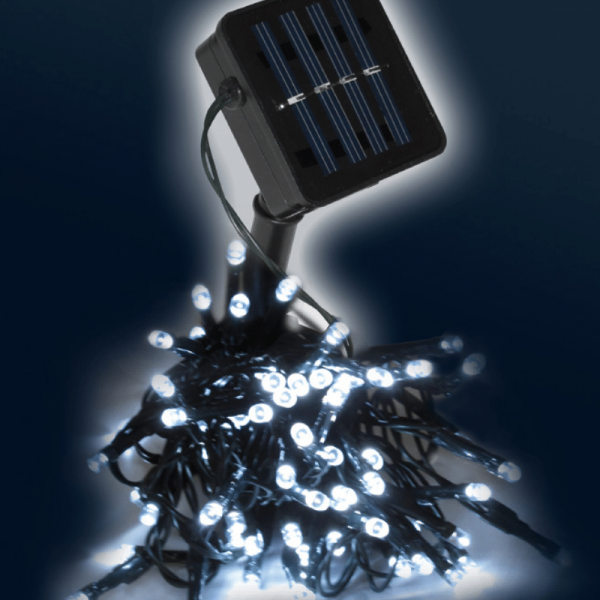 LED Solar Lichterkette - 50 kaltweiße LED - Blinkfunktion - grünes Kabel - Außen - L: 5m