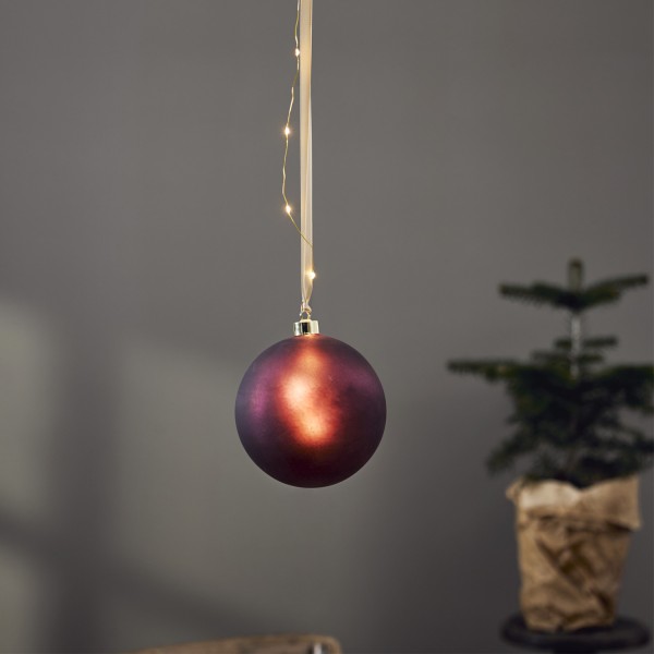 LED Christbaumkugel - Weihnachtskugel - Glas - 18 warmweiße LED - D: 15cm - Timer - Batterie - rot