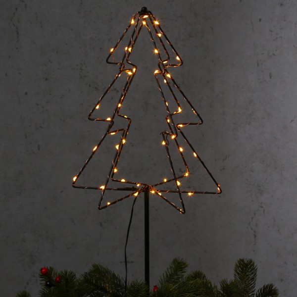 LED Gartenstecker 3D Tannenbaum - 52 warmweiße LED - H: 75cm - Timer - Batterie - Außen - schwarz