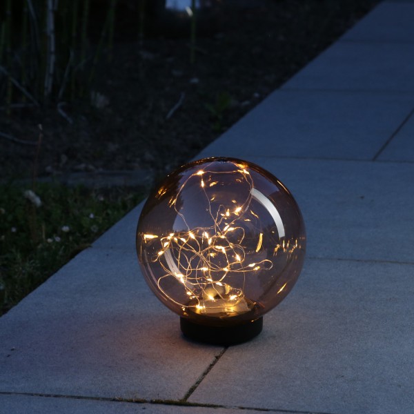 LED Solar Kugellampe - 2in1 - Kunststoff - warmweiße LED Drahtlichterkette - D: 20cm - bernstein