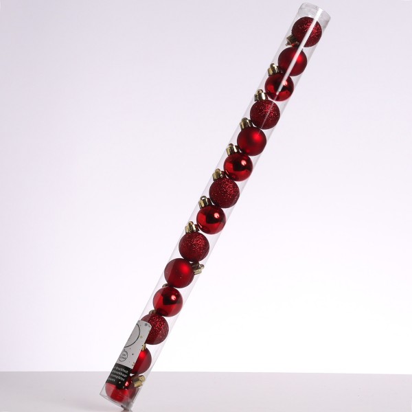 Christbaumkugel - Weihnachtsbaumkugel - bruchfest - D:3cm - glänzend matt glitzernd - rot - 14er Set