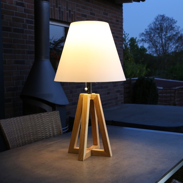 LED Solar Tischleuchte ALVA - H: 70cm - warmweiße LED - Lichtsensor - Holzgestell - für Außen