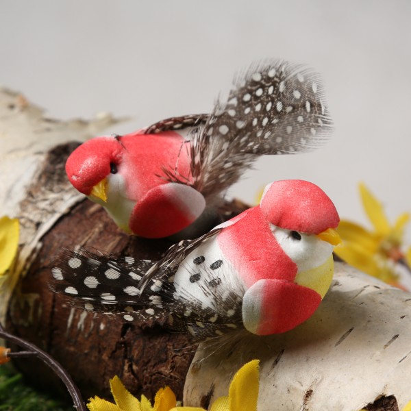 Mini Deko Vögel - mit Federn und Klammer - Schaumstoff - H: 2,5cm - pink - 2 Stück