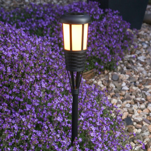 LED Solar Fackel FLAME - Gartenfackel - simulierter Flammeneffekt - H: 61cm - Lichtsensor - schwarz