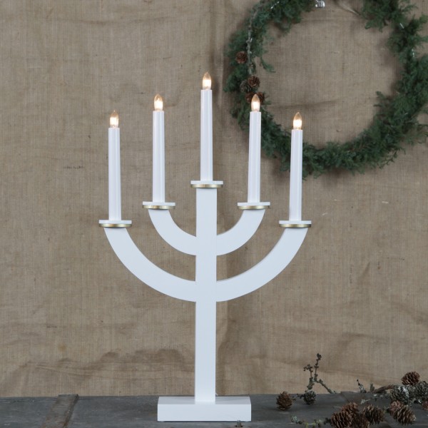 Kerzenleuchter Toarp - 5-flammig - warmweiße Glühlampen - E10 - H: 53cm - Schalter - weiß/gold