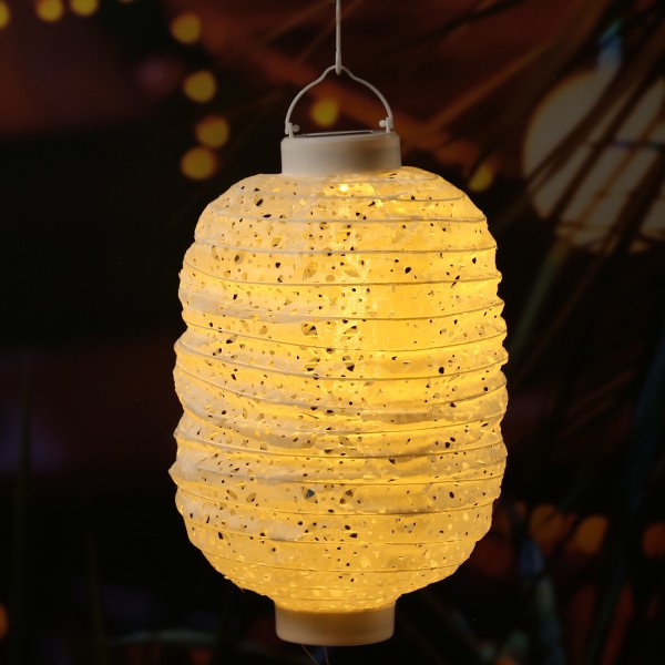 LED Solar Lampion - mit Muster - warmweiße LED - H: 30cm - D: 20cm - Lichtsensor - weiß