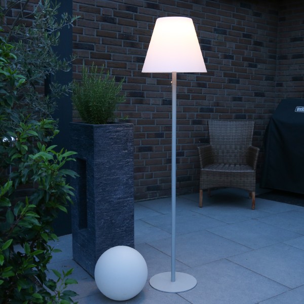 LED Solar Stehlampe Korfu - Gartenlampe - H: 158cm - weißer Lampenschirm - Lichtsensor - für Außen