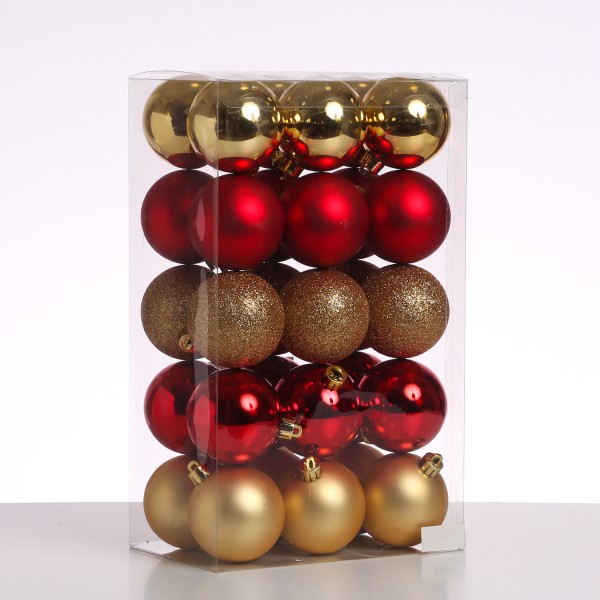 Christbaumkugel - Weihnachtskugel - bruchfest - D: 6cm - glänzend matt glitzernd - gold rot - 30St.