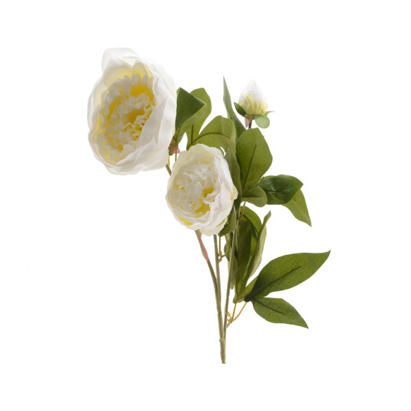 Pfingstrose mit 2 Blüten und Knospe am Stiel - Kunstblume - H: 75cm - weiß