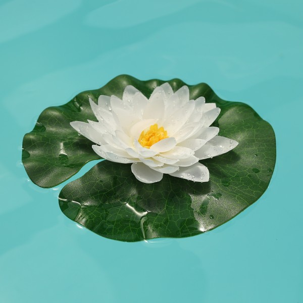 Seerose mit Wassertropfen - Kunstblume - Lotusblume - D: 20cm - schwimmend - weiß