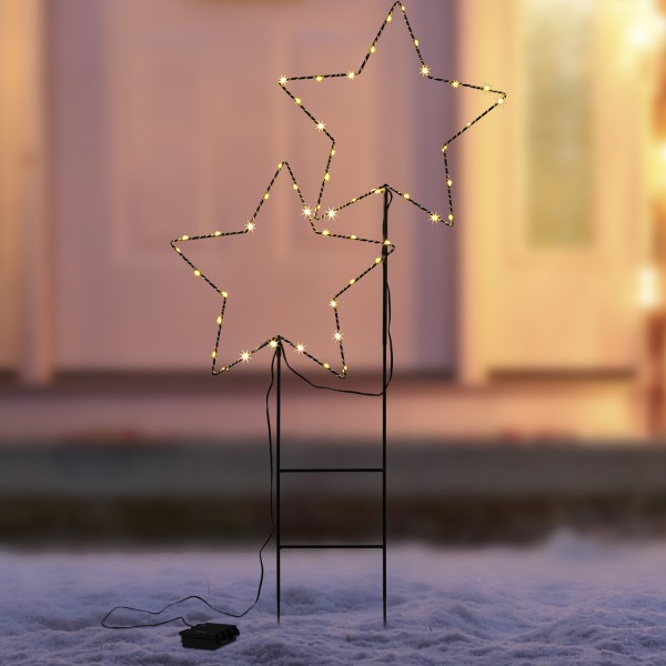 LED Gartenstecker Sterne - stehend - 50 warmweiße LED - H: 100cm - Timer - Batterie - für Außen