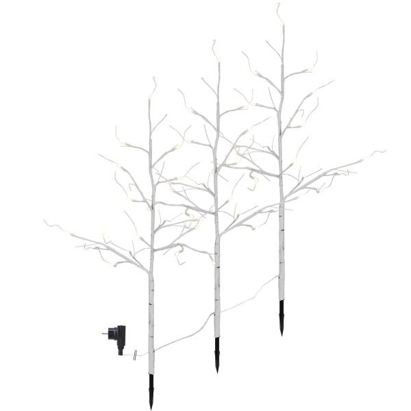 3er Set LED-Lichtbäume - 48 warmweiße LED - H: 75cm - ganzjährige Gartendekoration - weiß