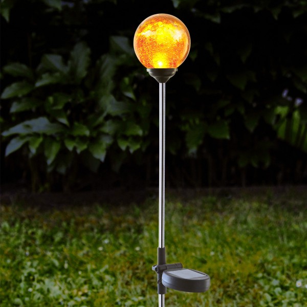 LED Solarkugel "Roma"- Edelstahl - amber Glas - amber LED - H: 68cm - D: 7,8cm - Dämmerungssensor