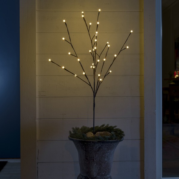 LED Lichterzweig mit Glimmereffekt - 32 bernsteinfarbene LED - Trafo - H: 100cm - Außen - braun