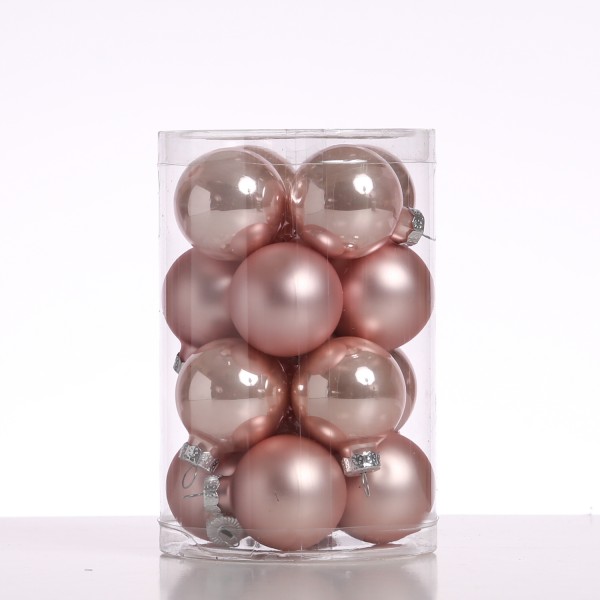 Christbaumkugel - Weihnachtskugel - Glas - D: 3,5cm - glänzend und matt - puderrosa - 16er Set