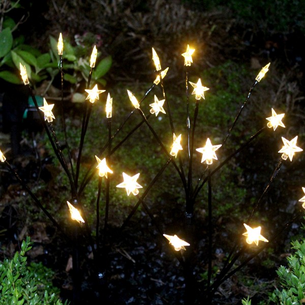 LED Sternefächer Stäbe - Gartenstecker - 24 warmweiße LED - Timer - Batterie - H: 60cm - 4 Stück