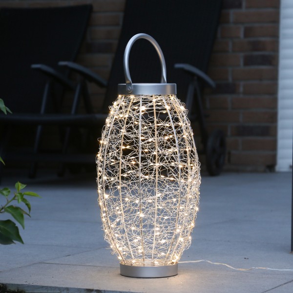 LED 3D Laterne - Drahtleuchte - H: 40cm - 150 warmweiße LED - outdoor - silberner Draht