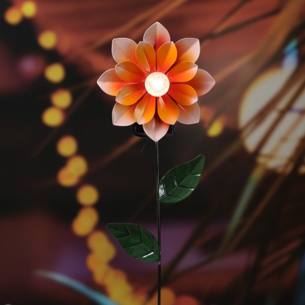 LED Solar Gartenstecker Blume - Blumenstecker - warmweiße LED - H: 49,5cm - Lichtsensor - orange
