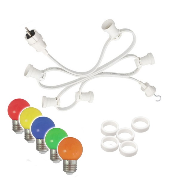 Illu-/Partylichterkette 30m - Außenlichterkette weiß - Made in Germany - 30 x bunte LED Kugellampen