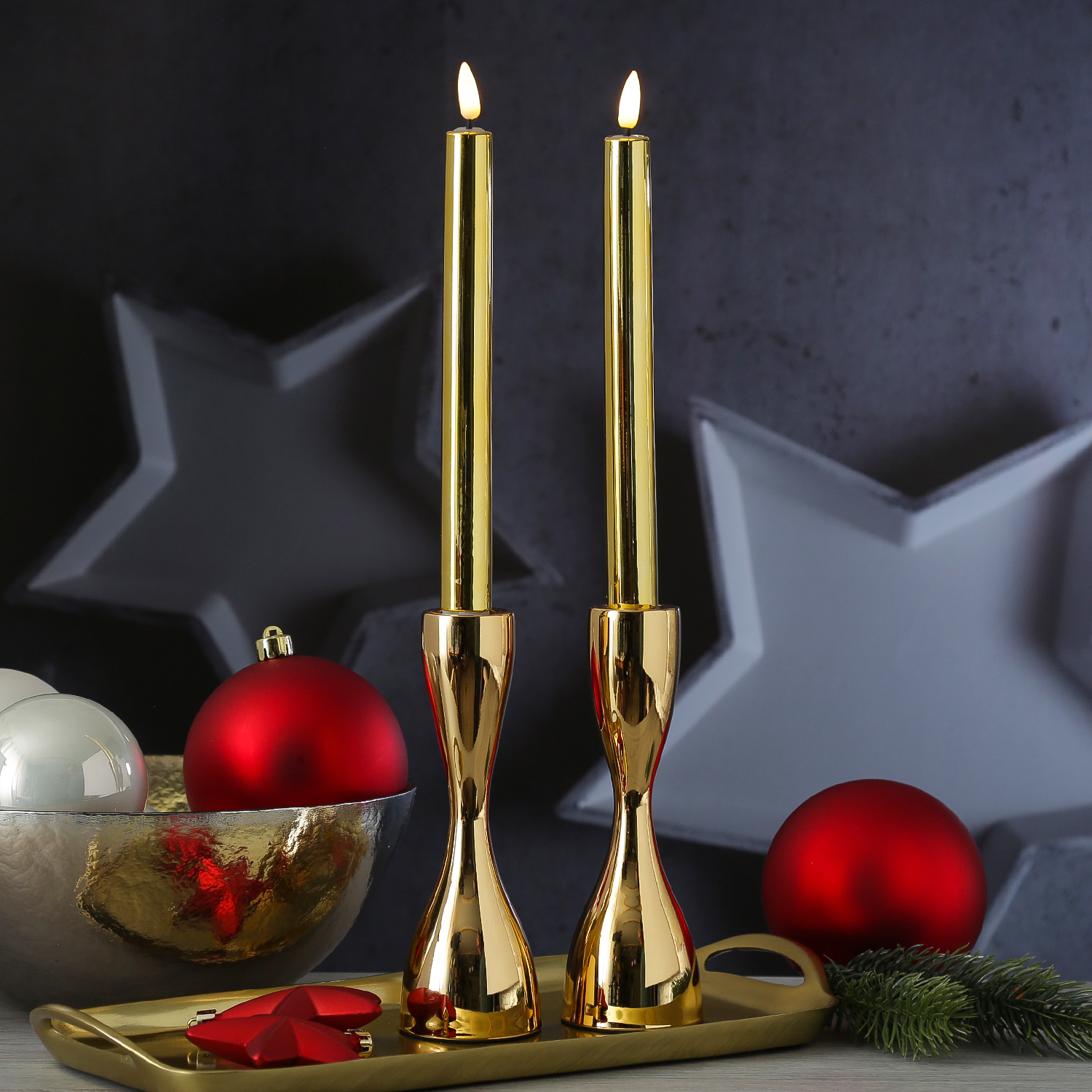 Set Kerzenständer - - gold Metall Lichterketten - - | H: 18cm Experte Stabkerzenhalter - 2er