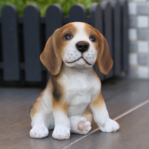 Gartenfigur Hund BEO - Dekofigur - Beagle Welpe - Polyresin - H: 16cm - braun, weiß, schwarz