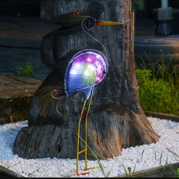 LED Solar Gartenfigur Paradiesvogel - 10 kaltweiße LED - H: 57cm - Dämmerungssensor - bunt