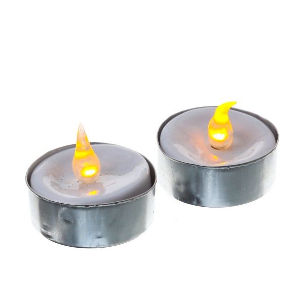 LED Teelicht - bernsteinfarbene flackernde Flamme - Batteriebetrieb - D: 3,5cm - silber - 2 Stück