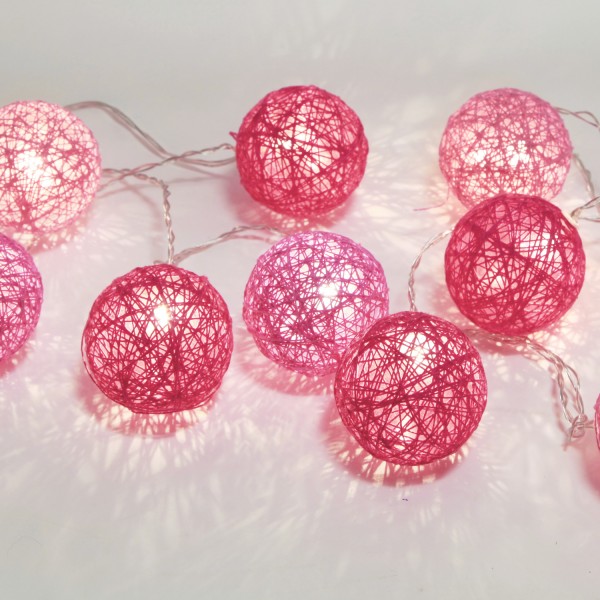 LED Ball Lichterkette SISAL - 10 warmweiße LED - 1,35m - inkl. Trafo - pink/rosa