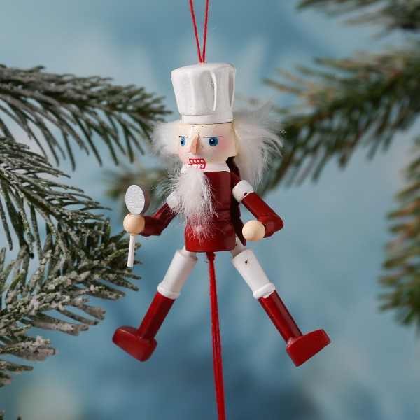 Weihnachtsbaumschmuck NUSSKNACKER - Tannenholz - inkl. Aufhänger - beweglich - H: 12,5cm - weiß