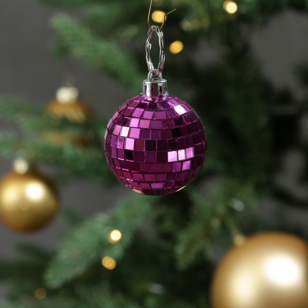 Christbaumschmuck Discokugel - Spiegelkugel - Weihnachtskugel - 5x5mm Spiegel - D: 5cm - pink
