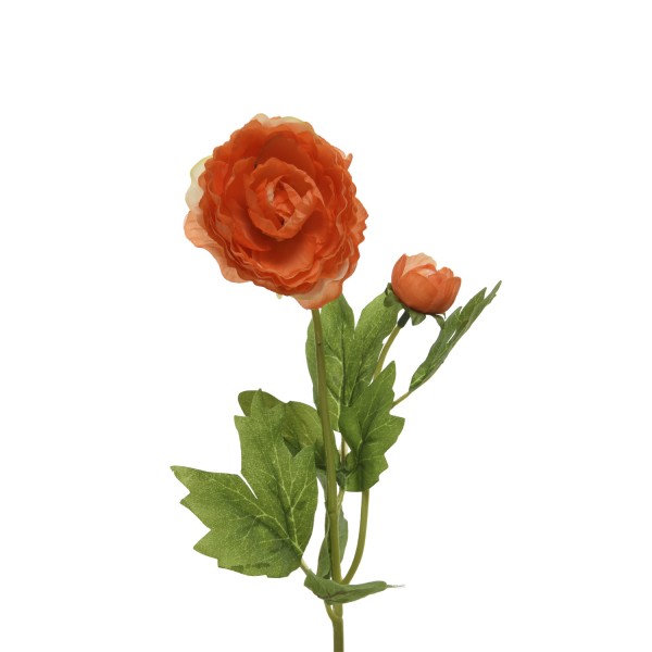 Ranunkel mit Blüte und Knospe am Stiel - Kunstblume - H: 57cm - orange
