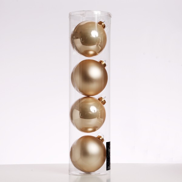 Christbaumkugel - Weihnachtsbaumkugel - Glas - D: 10cm - glänzend und matt - champagner - 4er Set
