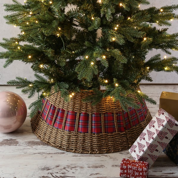 Weihnachtsbaumring - Korb aus Seegras - Verkleidung für Baumständer - D: 70cm - rund - natur, rot