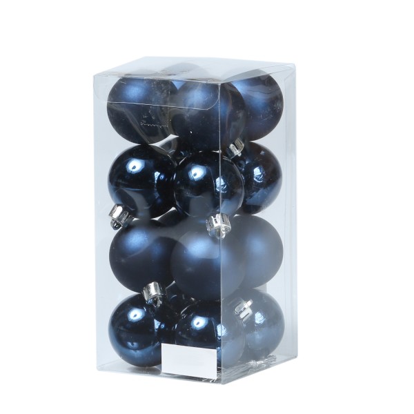 Christbaumkugel - Weihnachtskugel - bruchfest - D: 4cm - glänzend und matt - dunkelblau - 16er Set