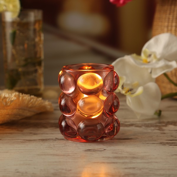 Teelichthalter BUBBLE - Windlicht - Glas - H: 9cm - D: 9,5cm - altrosa