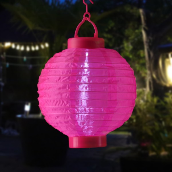 LED Solar Lampion - 1 kaltweiße LED - H: 23cm - D: 20cm - Lichtsensor - pink
