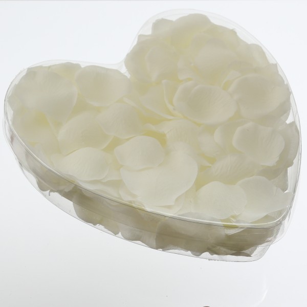Rosenblätter - Geschenkbox in Herzform - Kunstblätter - schwimmend - 150 Stück - weiß