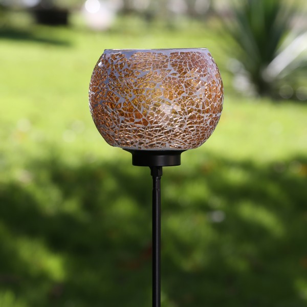 Windlicht Mosaik - Teelichthalter - mit Erdspieß - H: 102cm - D: 12,5cm - orange