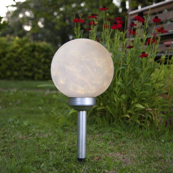 LED Solar Gartenkugel LUNA - Erdspieß - warmweiße LED - H: 37cm - D: 20cm - Dämmerungssensor