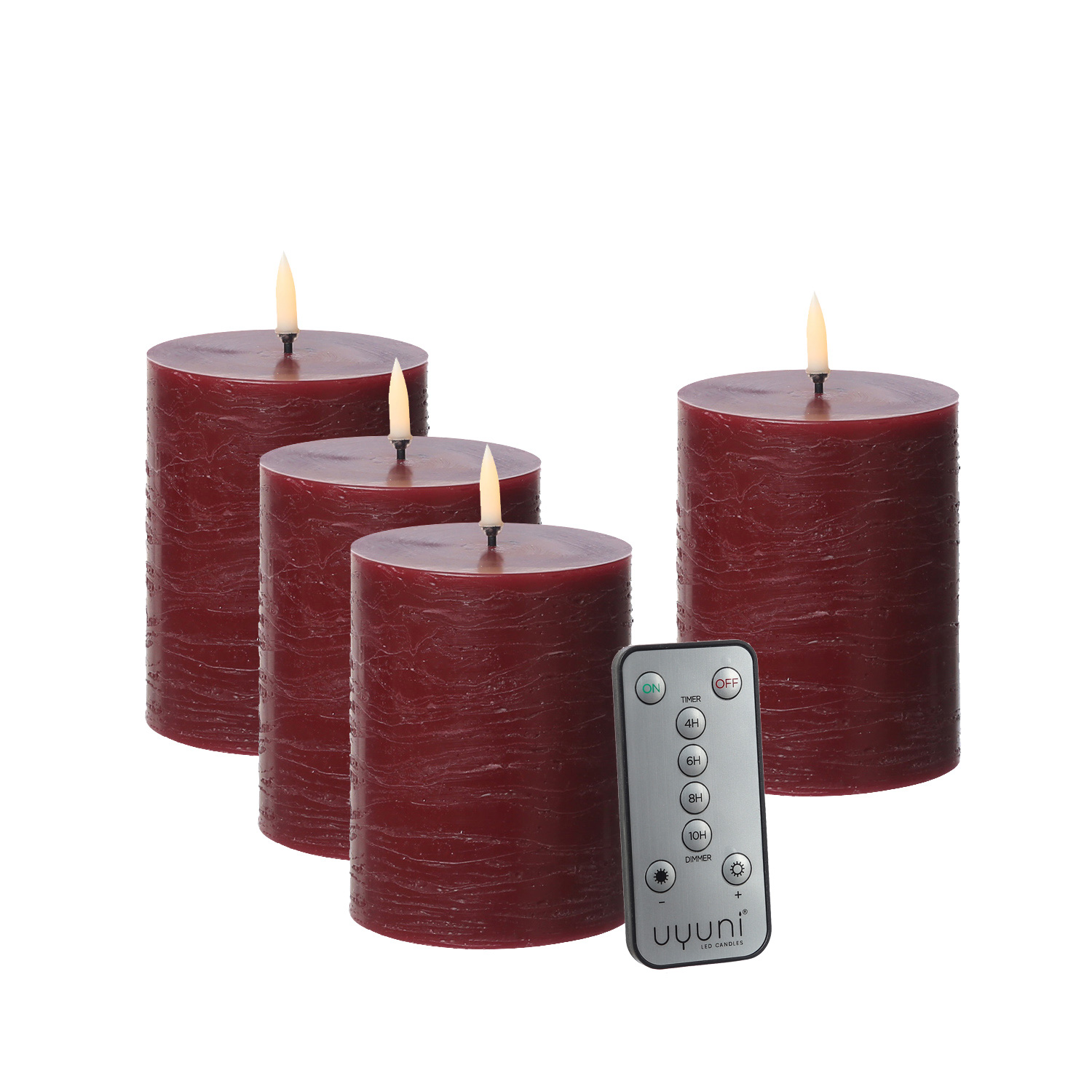 PIA Lichterketten - Rustik-Optik Batterien 4er Set - - - rot | 10cm - Kerzenset LED inkl. Experte Fernbedienung und H: