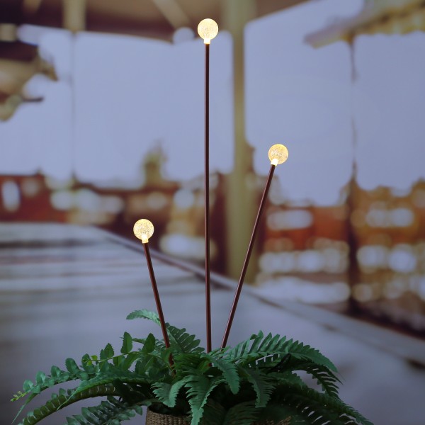 LED Gartenstecker BUBBLES - 3 Erdspieße mit Luftblasen Optik - warmweiße LED - L: 1m - rostbraun