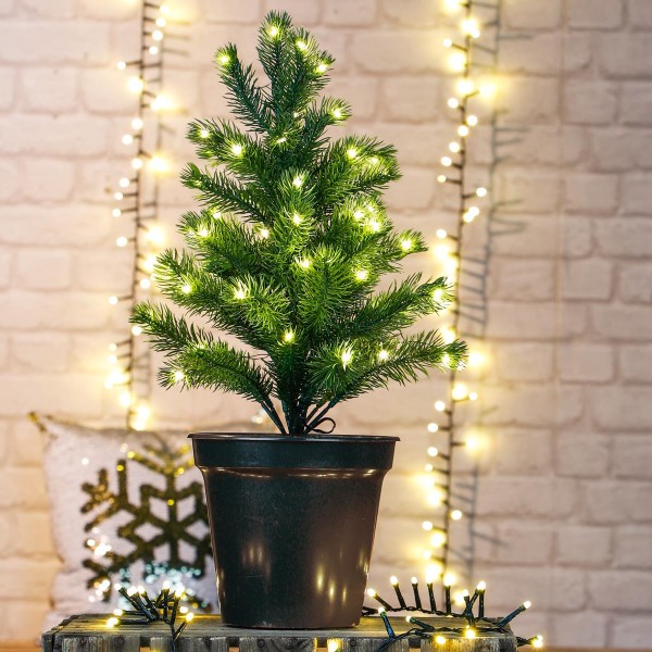 LED Weihnachtsbaum im Blumentopf - 50 warmweißen LED - H: 55cm - Batterie - Timer - für Außen