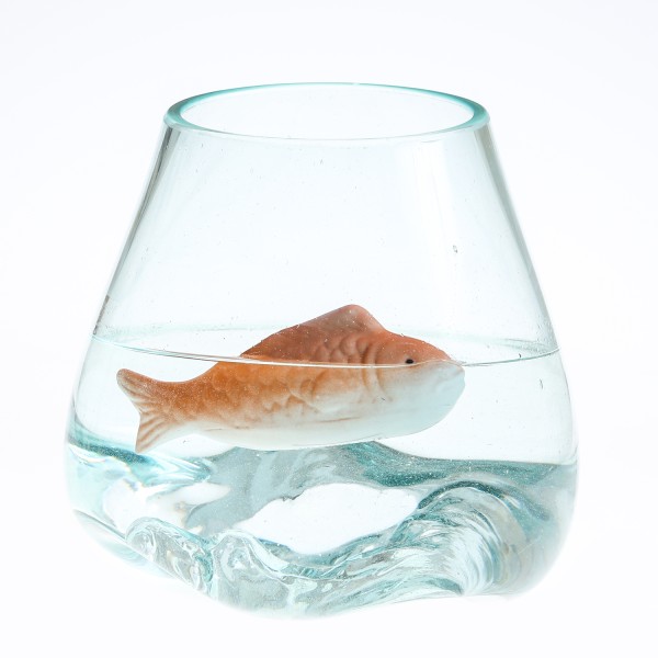 Teichdeko Fisch NIXE - Dekofigur - Porzellan - schwimmend - L: 15,5cm - orange