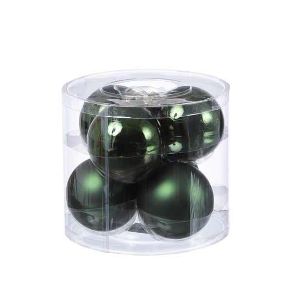 Christbaumkugel - Weihnachtsbaumkugel - Glas - D: 8cm - glänzend und matt - dunkelgrün - 6er Set