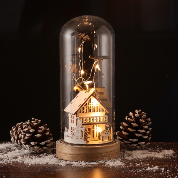 B-Ware LED Deko Glaskuppel Weihnachtsmann - 10 warmweiße LED - H: 25cm - Batterie - Innen - natur